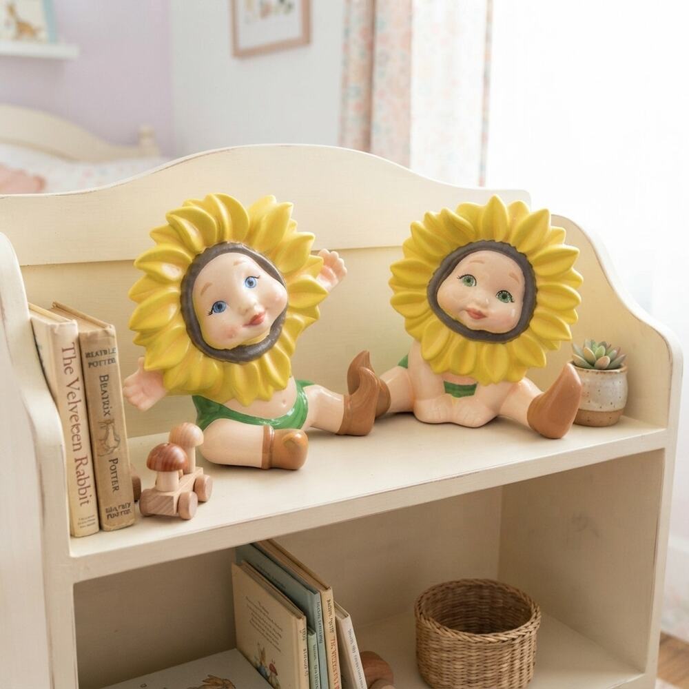 Vintage 1979 Dona's Ceramics Sunflower Babies Figurines Set Hand-Painted